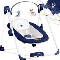Kidiz Wipstoel Baby Elektrisch Babyschommel tot max 9kg - Schommelstoel voor Baby Swing met Speelboog en 5 schommelsnelheden - Marineblauw