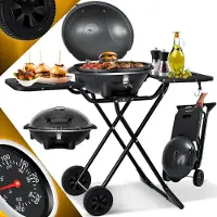 Kesser Elektrische Barbecue 2in1 Tafelgrill 2400W - Staande Grill BBQ met deksel, Thermometer en Grillplaat - Tafelbarbecue Antiaanbaklaag met Opbergtafel en 2 wielen - Zwart