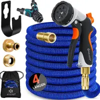 Kesser Premium Tuinslang flexibel 30 meter - uitrekbare Tuinslang inclusief aansluitingen, Ophanghaak en Sproeikop - Blauw