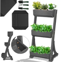 Kesser Verticale Tuin met 3 Plantenbakken - Kweekbak voor Terras Balkon & Tuin inclusief Tuinvlies verticale Plantenbak met 3 vakken - Antraciet