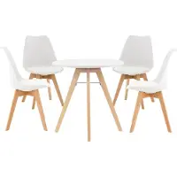 CLP Livik Eetkamerset - eetkamerstoelen set van 4x Linares - 1x eettafel Viktor - rond - wit