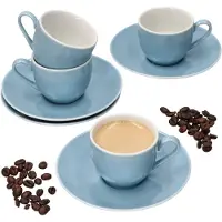 MamboCat Set van 4 Nordic Blue Doppio espressokopjes met schotels - 406474 + 406481