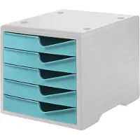 Styro Ladebox styroswing, 5 lades, uittrekstop & verzonken greep, stapelbaar, B 270 x D 340 x H 255 mm, polystyreen, grijs-aqua