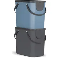 Rotho Albula Set van 2 afvalscheidingssystemen 25l voor de keuken, Kunststof (PP) BPA-vrij, antraciet/blauw, 2 x 25l (40.0 x 23.5 x 34.0 cm)