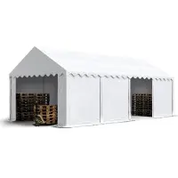 TOOLPORT Opslagtent 4x8 m met ritssluitingen - 2,0m zijwandhoogte, PVC 750, met grondframe, wit