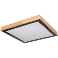 Globo Plafondlamp CCT slaapkamer landelijke stijl hout licht, hout look bruin metaal zwart opaal, 1x LED 24W 1020Lm 3000K, 4500K, 6000K, HxLxB 9x39x39cm