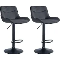 CLP Vonore Set van 2 barkrukken - Met rugleuning - Met voetensteun - Verstelbaar - Metalen frame - Velvet - Fluweel - zwart zwart