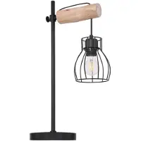 Globo Lighting Retro tafellamp hout tafellamp metaal zwart, raster design lampenkap, 1x E27, LxH 33 x 55 cm
