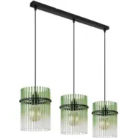 Globo Lighting Hanglamp eettafel lamp hanglamp woonkamer lamp 3 vlammen, metaal groen, helder, zwart, 3x E27 stopcontacten, LxBxH 80x20x140 cm