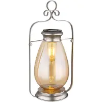 Globo LED solar lantaarn buitenlamp tuindecoratie balkonlamp, metaal glas amber zilver, oplaadbare batterij IP44 weerbestendig, 3000K warm wit, H 36,5 cm