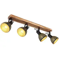 Globo Plafondlamp bruin goudkleurige spots 4 vlammen Woonkamerlamp met verstelbare spots, metaal hout, 4x E27 fitting, LxBxH 80x12,5x25 cm