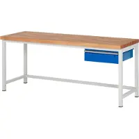 RAU Werkbank serie 8000, vast, met hangende schuiflade, B 2000 x D 700 x H 840 – 1040 mm