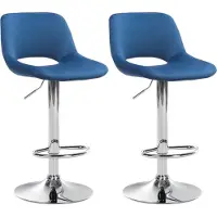 CLP Camden Set van 2 barkrukken - Met rugleuning - Verstelbaar - Velvet - Fluweel - chroom/blauw