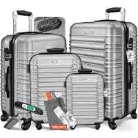 Kesser 4x Koffer, reiskofferset, trolley koffer, incl. bagageweegschaal + bagagelabel rollend kofferslot, 4 wielen ABS, harde schaal telescoopgreep S-M-L-XL - Zilver