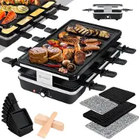 Kesser Gourmetstel met natuurlijke Grillplaat | Gourmetset voor 8 personen elektrische Grill Bakplaat Raclette met antiaanbaklaag, 8 pannetjes en houten spatel - Zwart, 1200W