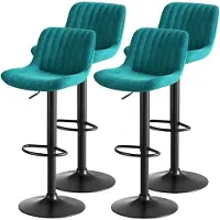 STILVORA Barkruk 87-109 cm - Draaibaar En Hoogte Verstelbaar - Set Van 4 Voor Keuken En Bartafel - Velvet En Metaal - Blauw
