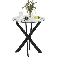 HOMCOM - eettafel - van gehard glas en staal - Ø70 x 75H cm - zwart