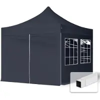 TOOLPORT 3x3 m Easy up partytent met zijwanden (4 vensters), zwart