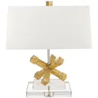 Gilded Nola Elstead Jackson Square tafellamp, E27, gebeitst goud, crème