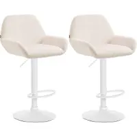 CLP Braga Set van 2 barkrukken - Met rugleuning - Verstelbaar - Fluweel - Velvet - Metaal mat wit creme