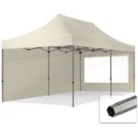 TOOLPORT 3x6 m Easy up partytent, PREMIUM staal 40mm met zijwanden (panorama), crème