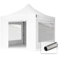 TOOLPORT 3x3 m Easy up partytent PVC met zijwanden (2 panorama), PREMIUM staal 40mm, wit