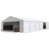 TOOLPORT Opslagtent 8x12 m met ritssluitingen - 2,0m zijwandhoogte, PVC 750, met grondframe, wit