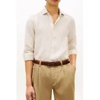 Tommy Hilfiger Dc Linen Stripe Shirt Sandalwood/ecru Maat: XL | Casual Overhemden Outlet | Heren | Ecru