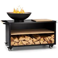 Blumfeldt Savage 2.0 Wide vuurschaal met grill bamboe snijplank incl. regenhoes