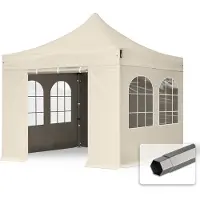 TOOLPORT 3x3 m Easy up partytent, PREMIUM staal 40mm met zijwanden (vensters), crème
