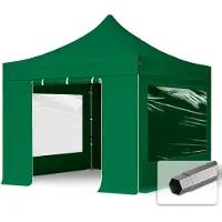 TOOLPORT 3x3 m Easy up partytent, PREMIUM staal 40mm met zijwanden (panorama), donkergroen