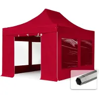 TOOLPORT 3x4,5 m Easy up partytent, PREMIUM staal 40mm met zijwanden (panorama), rood