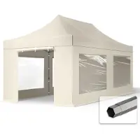 TOOLPORT 3x6 m Easy up partytent, PREMIUM staal 40mm met zijwanden (panorama), crème