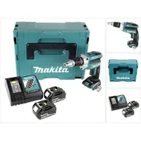 Makita Boormachine + slagboor, DFS 250 RFJ Accu Droogbouwschroevendraaier 18 V Borstelloos + 2x Accu 3.0 Ah + Lader + Makpac (Oplaadbare batterij)