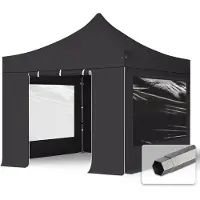 TOOLPORT 3x3 m Easy up partytent PVC met zijwanden (2 panorama), PREMIUM staal 40mm, zwart