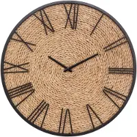 Atmosphera Nico Wandklok - Metaal en Stro, 50 cm, Beige