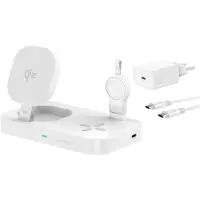 4smarts Trident 3-in-1 Qi2 Draadloze Oplader 15W | Compatibel met MagSafe | Draadloos Oplaadstation Geschikt voor o.a. iPhone, Samsung Watch, en AirPods | Wit