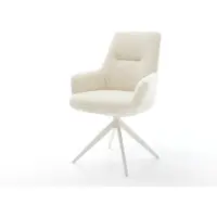DELIFE Draaistoel Zelia-Flex met armleuning teddy beige kruisframe breed wit 360° draaibaar rocker-functie pocketveer kern