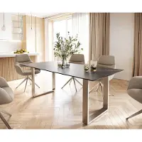 DELIFE Eettafel Edge 200x100 keramiek Laminam Noir Desir bruin roestvrij staal smal