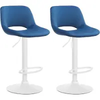 CLP Camden Set van 2 barkrukken - Met rugleuning - Verstelbaar - Velvet - Fluweel - wit/blauw