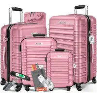 Kesser 4x Koffer, reiskofferset, trolley koffer, incl. bagageweegschaal + bagagelabel rollend kofferslot, 4 wielen ABS, harde schaal telescoopgreep S-M-L-XL - Roze