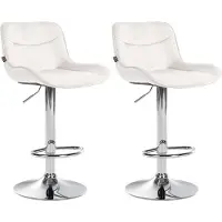 CLP Vonore Set van 2 barkrukken - Met rugleuning - Met voetensteun - Verstelbaar - Metalen frame - Velvet - Fluweel - chroom/creme