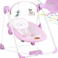 Kidiz Wipstoel Baby Elektrisch Babyschommel tot max 9kg - Schommelstoel voor Baby Swing met Speelboog en 5 schommelsnelheden - Roze