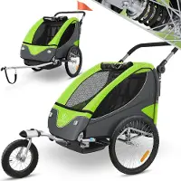 Kesser Cruiser Kinderfietskar 360° draaibaar met vering 2in1 Jogger functie Kinderfietskar + 5-puntsgordel Jogger Fietskar voor 1 tot 2 kinderen max. 40kg - LichtGroen