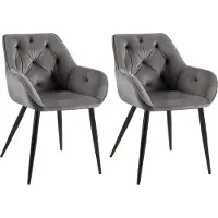 CLP Set van 2 eetkamerstoelen, model Cassis, met fluwele bekleding en gestikte rugleuningen, donkergrijs. Materiaal: fluweel