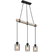 Globo Hanglamp Houten hanglamp Houten eetkamerlamp Hanglamp Eettafel, rookglas, 3x E27, LxH 98x130 cm