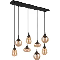 TRIO LUMINA - Hanglamp - Zwart mat - excl. 8x E14 40W - Aanpasbaar in hoogte - Amber glas