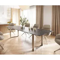 DELIFE Eettafel Edge 300x100 keramiek Laminam Nero Greco grijs roestvrij staal smal