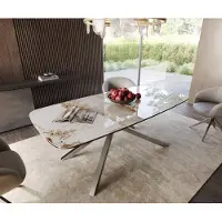 DELIFE Eetkamertafel Edge wit-beige Boot keramiek Minas Melange 200x100 kruisframe rechthoek RVS