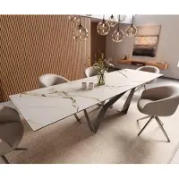 DELIFE Eetkamertafel Edge 300x100 keramiek Calacatta Luxe wit-goud-grijs spider vlak staal RVS